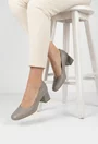 Pantofi dama taupe din piele naturala cu toc