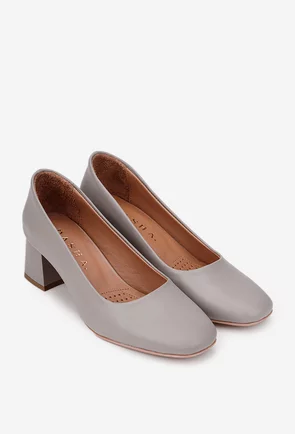 Pantofi dama taupe din piele naturala cu toc