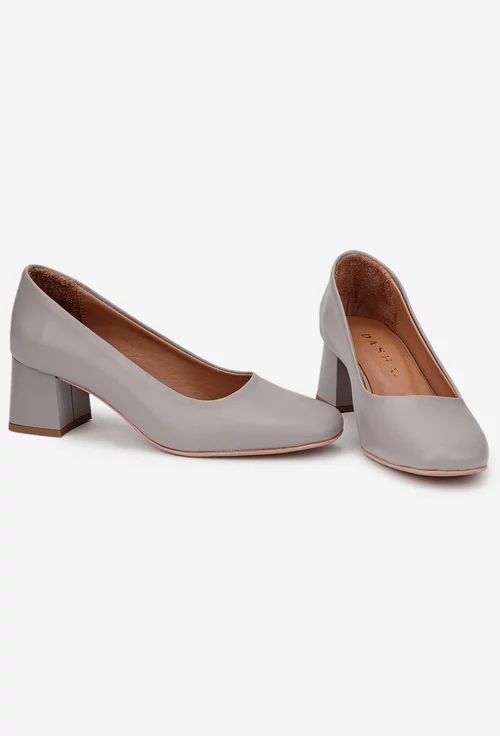 Pantofi dama taupe din piele naturala cu toc picture - 6