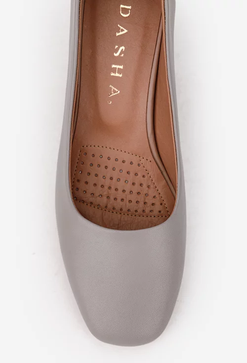 Pantofi dama taupe din piele naturala cu toc picture - 7