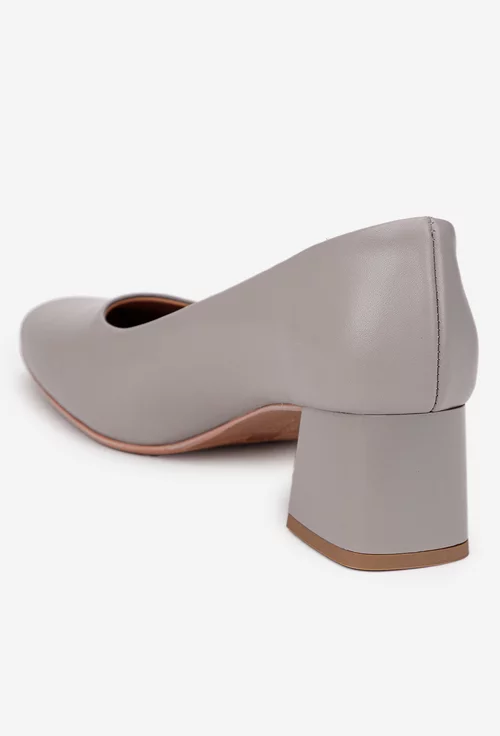 Pantofi dama taupe din piele naturala cu toc picture - 4