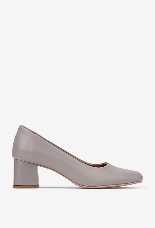 Pantofi dama taupe din piele naturala cu toc picture - 3