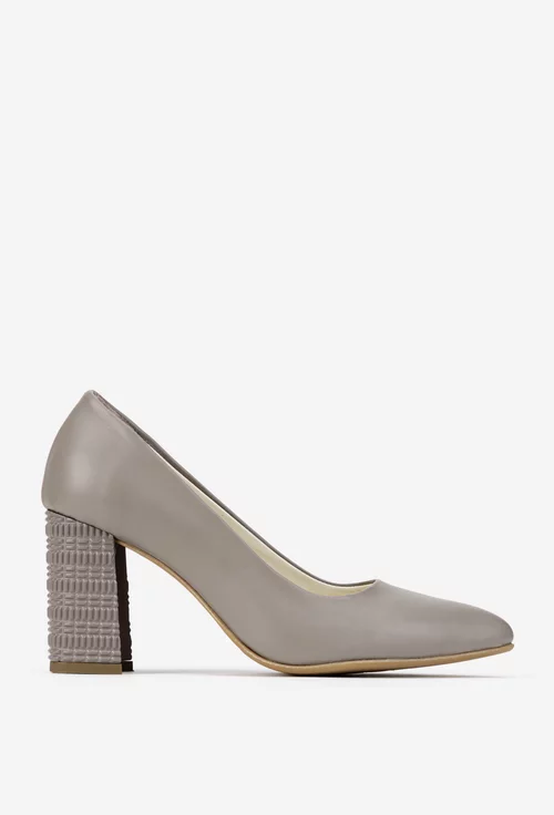 Pantofi dama taupe din piele naturala cu toc deosebit