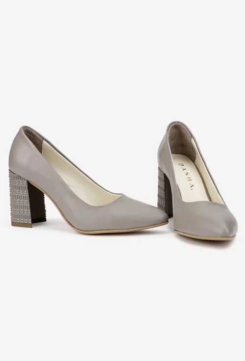 Pantofi dama taupe din piele naturala cu toc deosebit