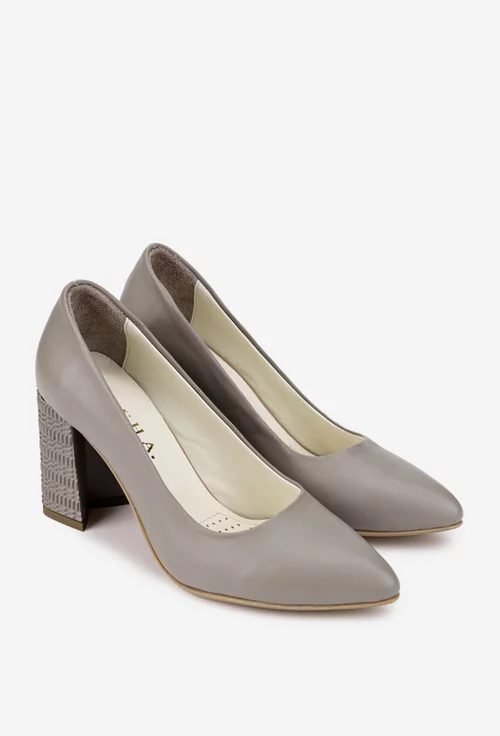Pantofi dama taupe din piele naturala cu toc deosebit
