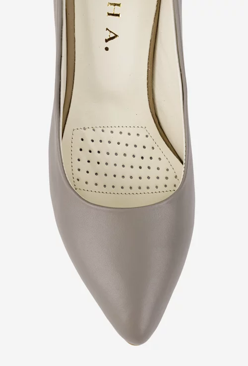 Pantofi dama taupe din piele naturala cu toc deosebit
