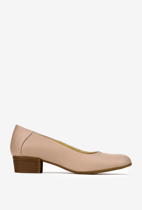 Pantofi dama taupe din piele naturala cu toc mic