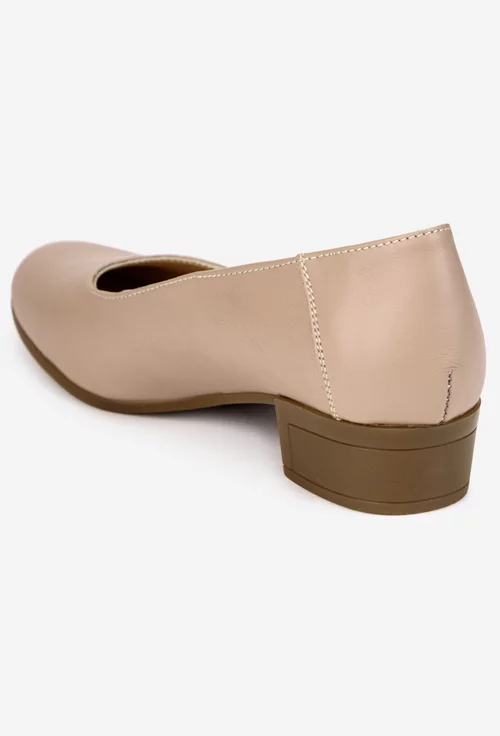 Pantofi dama taupe din piele naturala cu toc mic