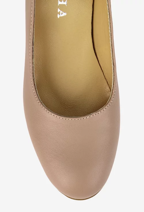 Pantofi dama taupe din piele naturala cu toc mic