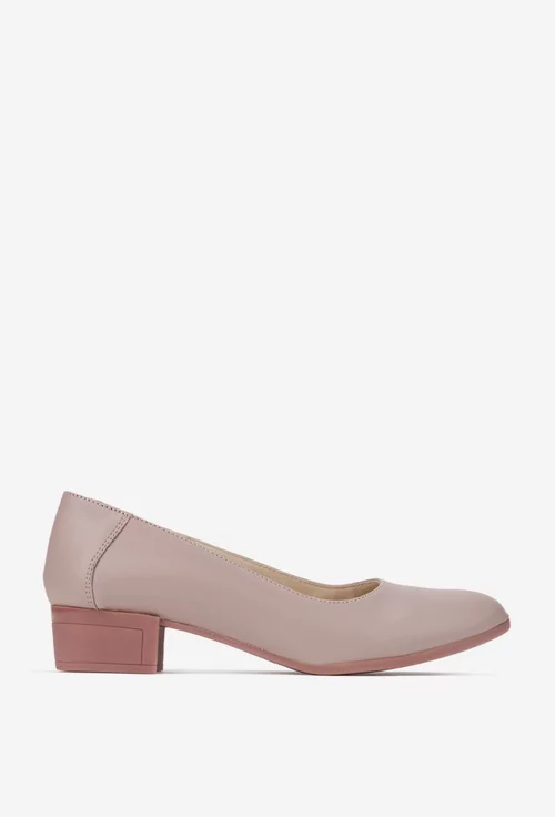 Pantofi dama taupe din piele naturala cu toc mic