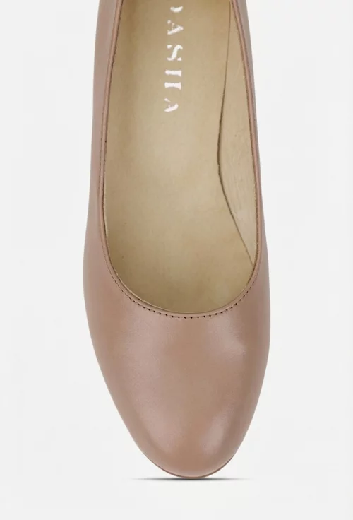 Pantofi dama taupe din piele naturala cu toc mic