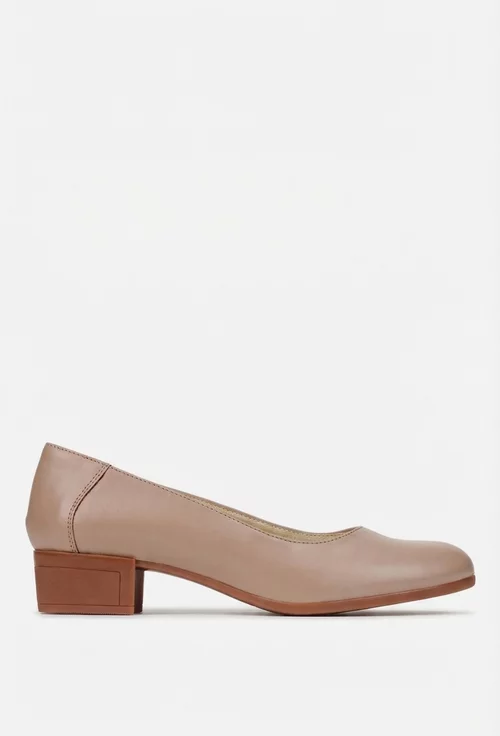 Pantofi dama taupe din piele naturala cu toc mic