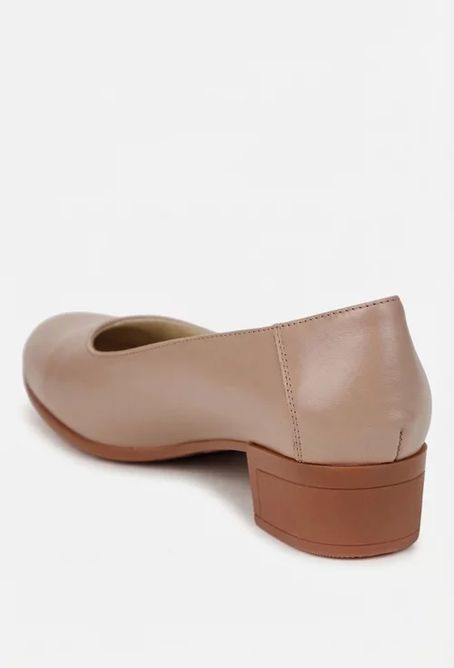 Pantofi dama taupe din piele naturala cu toc mic