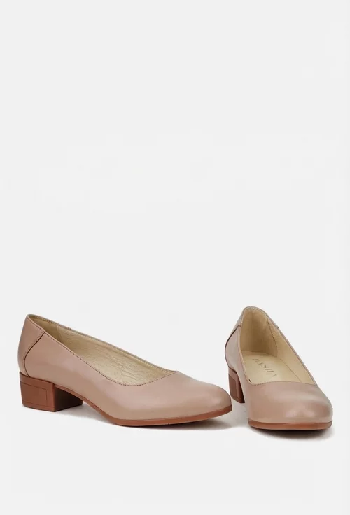 Pantofi dama taupe din piele naturala cu toc mic