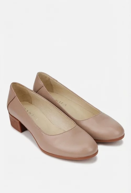 Pantofi dama taupe din piele naturala cu toc mic