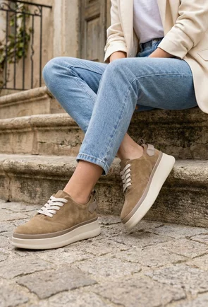 Pantofi dama taupe din piele naturala intoarsa