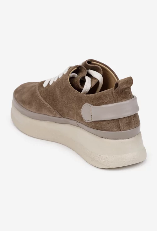 Pantofi dama taupe din piele naturala intoarsa