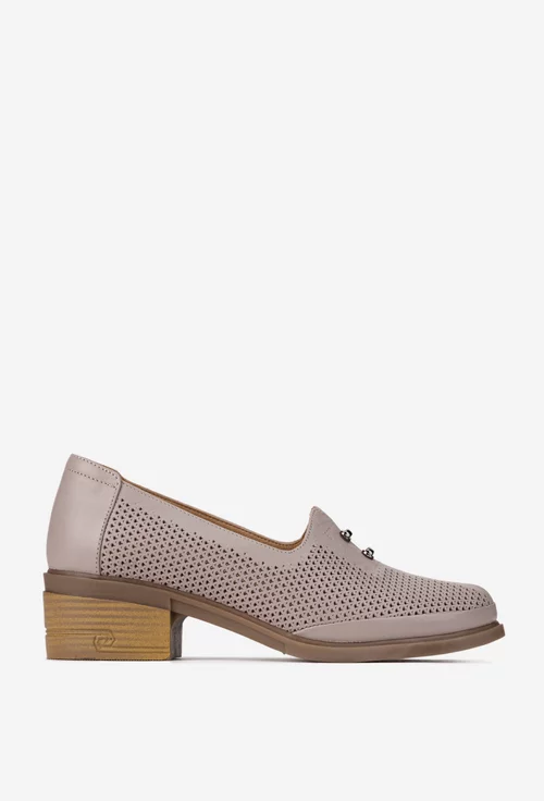 Pantofi dama taupe din piele perforata