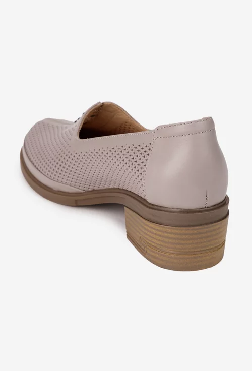 Pantofi dama taupe din piele perforata