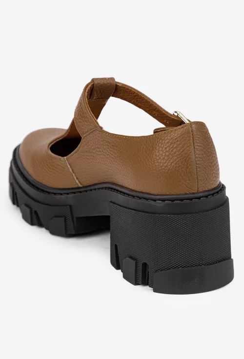 Pantofi dama taupe din piele texturata