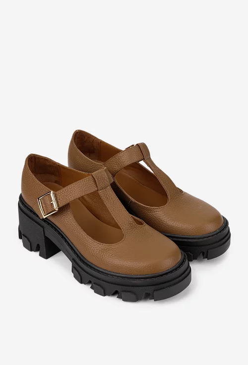 Pantofi dama taupe din piele texturata