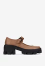 Pantofi dama taupe din piele texturata cu bareta