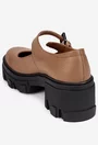 Pantofi dama taupe din piele texturata cu bareta