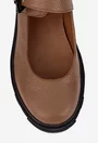 Pantofi dama taupe din piele texturata cu bareta