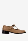 Pantofi dama taupe din piele texturata cu talpa neagra si bareta