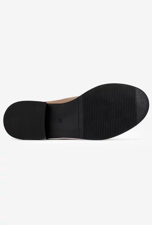 Pantofi dama taupe din piele texturata cu talpa neagra si bareta