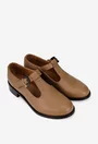 Pantofi dama taupe din piele texturata cu talpa neagra si bareta