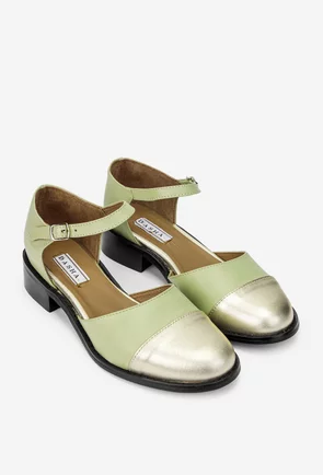 Pantofi dama verzi cu auriu din piele