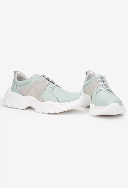 Pantofi dama verzi cu gri din piele naturala