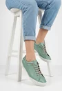 Pantofi dama verzi din piele cu siret elastic