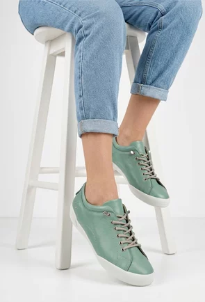 Pantofi dama verzi din piele cu siret elastic
