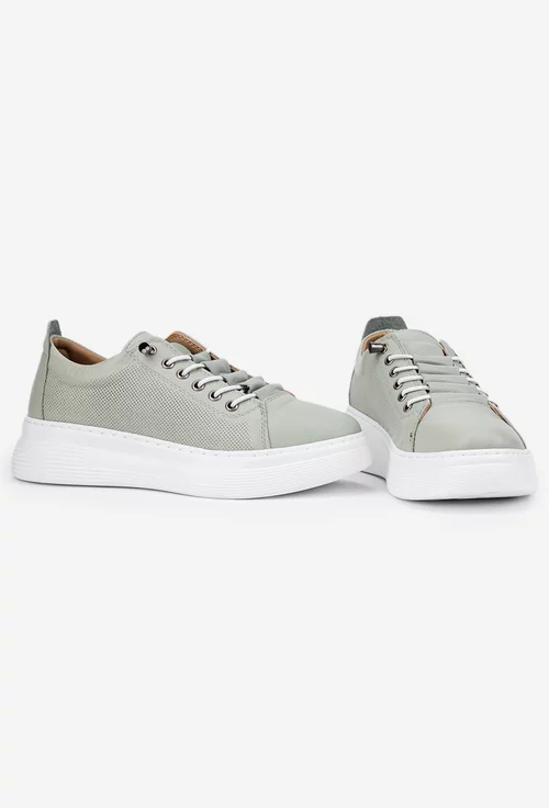 Pantofi dama verzi din piele cu siret elastic