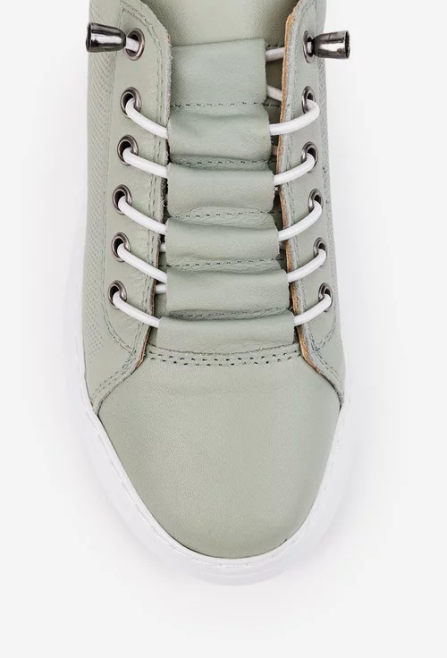 Pantofi dama verzi din piele cu siret elastic