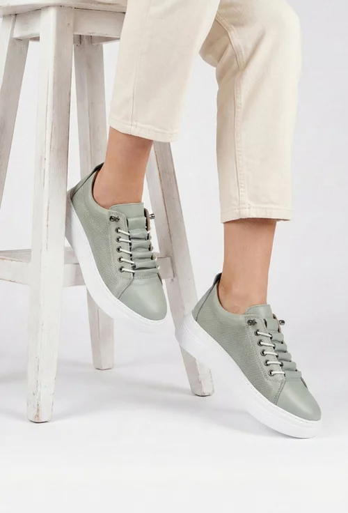 Pantofi dama verzi din piele cu siret elastic