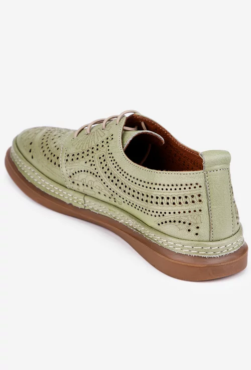 Pantofi dama verzi din piele cu siret elastic si model
