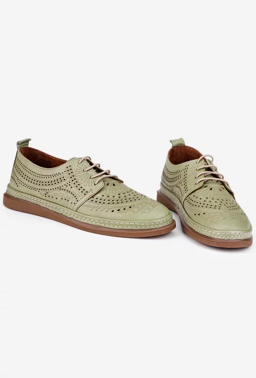 Pantofi dama verzi din piele cu siret elastic si model