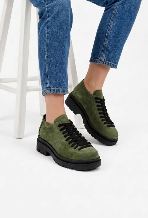 Pantofi dama verzi din piele intoarsa