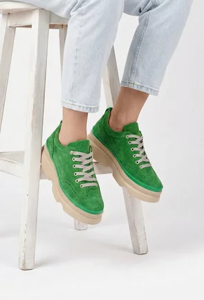 Pantofi dama verzi din piele intoarsa