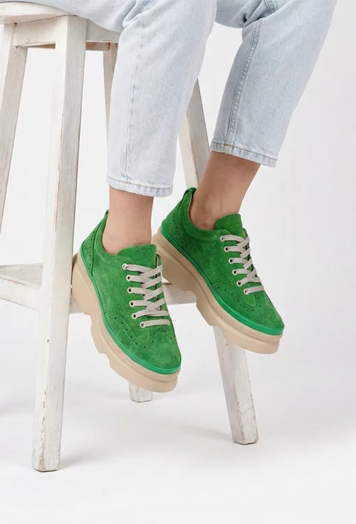 Pantofi dama verzi din piele intoarsa