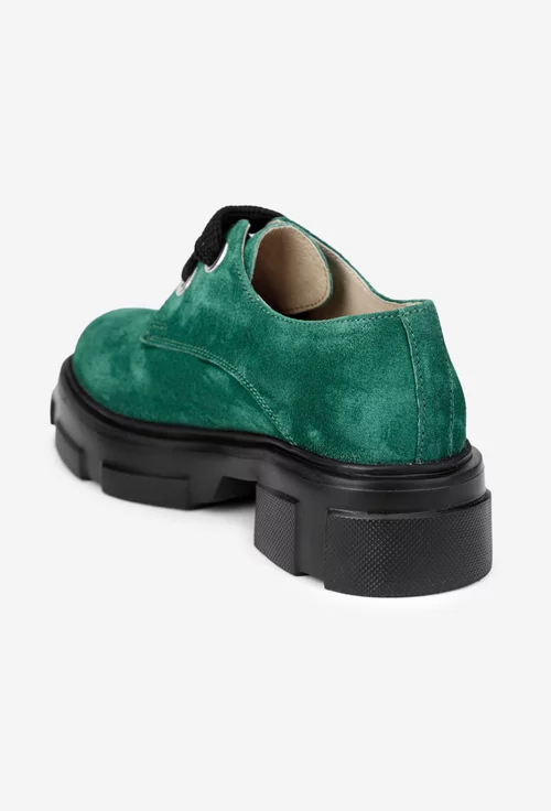 Pantofi dama verzi din piele intoarsa cu siret