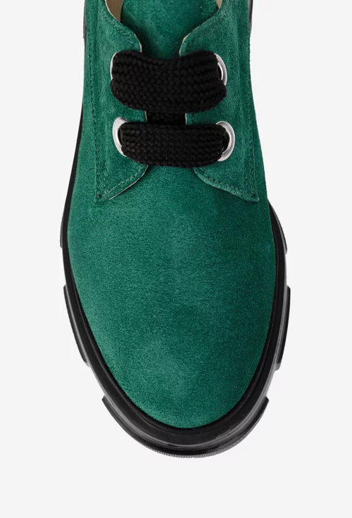 Pantofi dama verzi din piele intoarsa cu siret