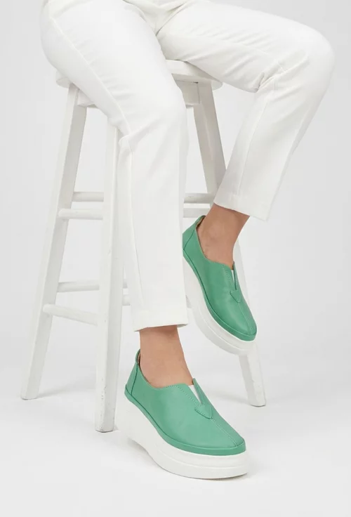 Pantofi dama verzi din piele naturala