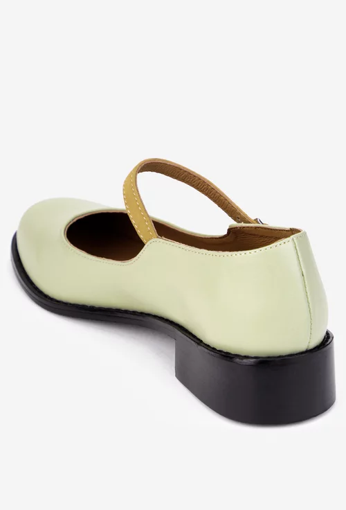 Pantofi dama verzi din piele naturala cu bareta maro