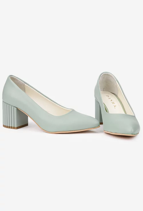 Pantofi dama verzi din piele naturala cu model pe toc