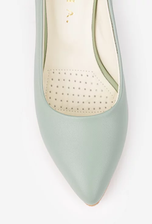 Pantofi dama verzi din piele naturala cu model pe toc