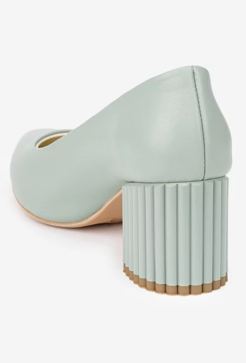 Pantofi dama verzi din piele naturala cu model pe toc